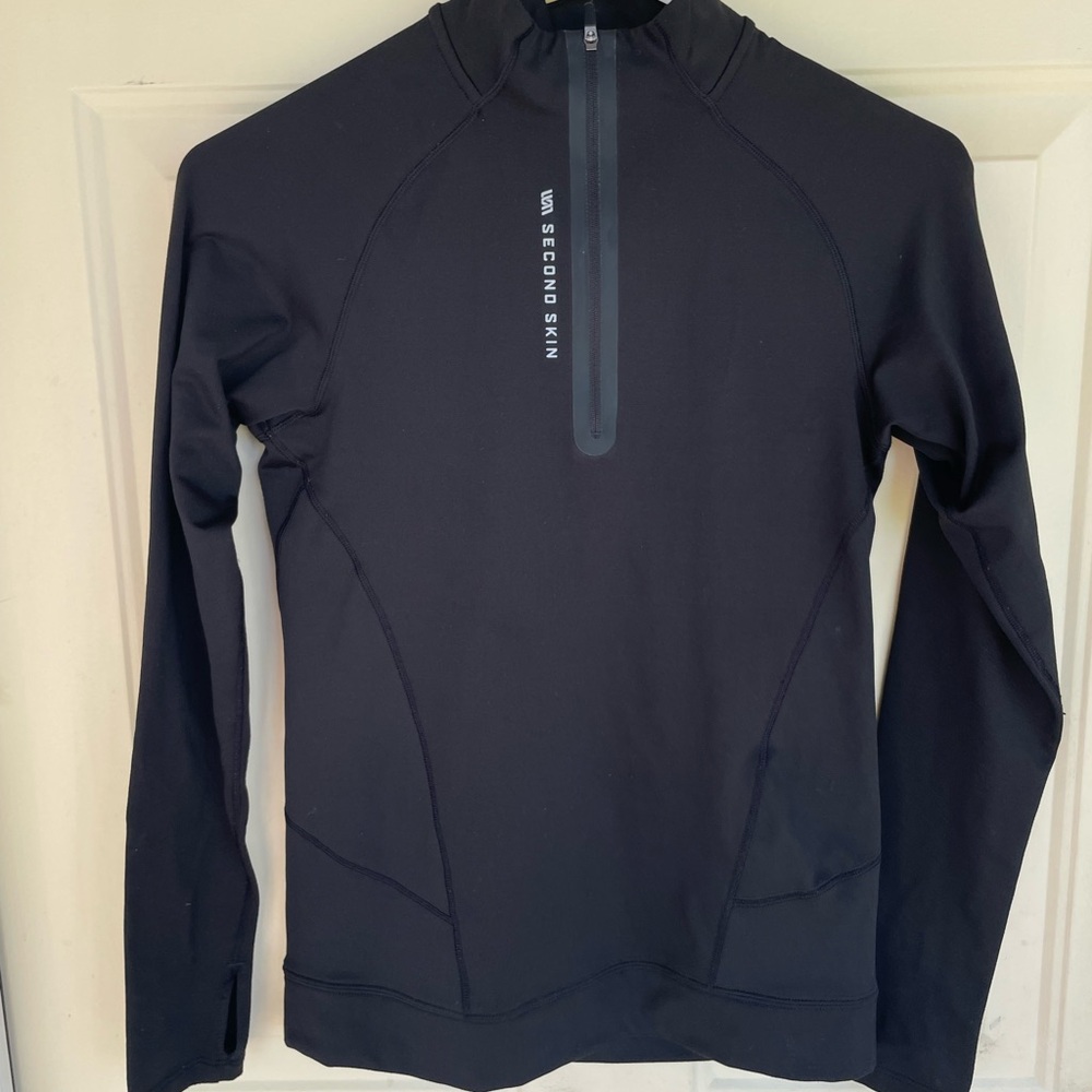 Second Skin 1/4 Zip Pullover Compression Long Sleeve Top Black Small